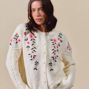SO ME Floral Embroidered Coquette Sweater Cardigan